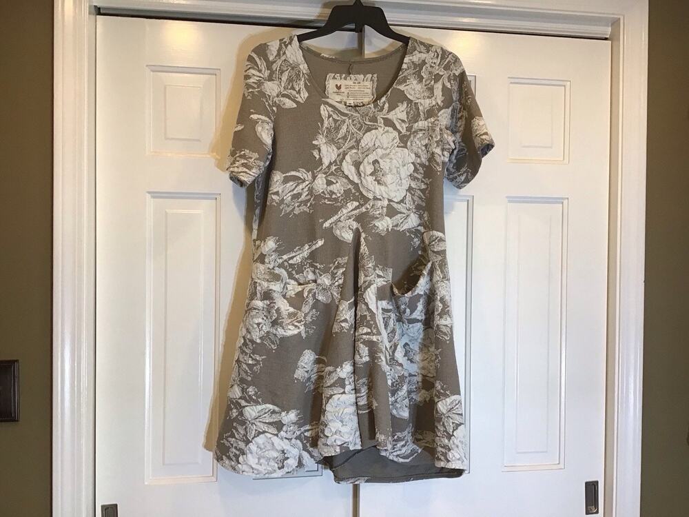 Farmhouse Frocks Brown/White Floral Sz M Dress Minimalist Coastal Preppy Casual